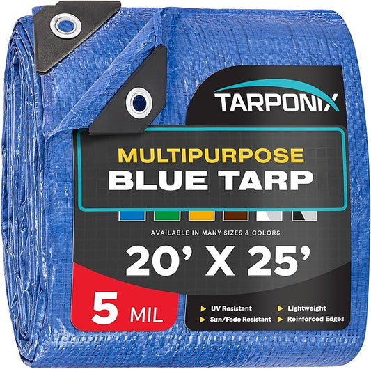 Better Blue Poly Tarp 20’ x 25’ – Lightweight 5 Mil Waterproof Cover – Durable, Weatherproof, Multipurpose Protection for Camping, Roofing, Construction