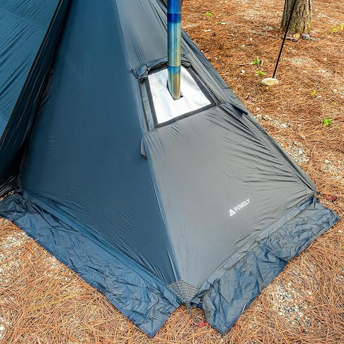 POMOLY Hot Tent Bushcraft Tent, STOVEHUT 20 Ultralight Shelter with 4 Poles for 1-2 Person Camping, Hiking, Backpacking (Blue Grey)