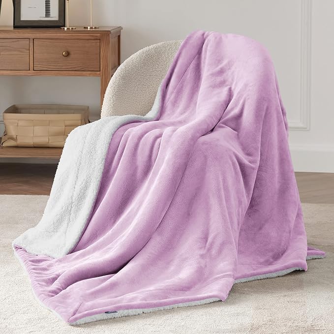 Bedsure Sherpa Fleece Throw Blanket for Couch - Thick and Warm, Soft Fuzzy Plush Throw Blanket for Winter, Lilac, 50x60 Inches