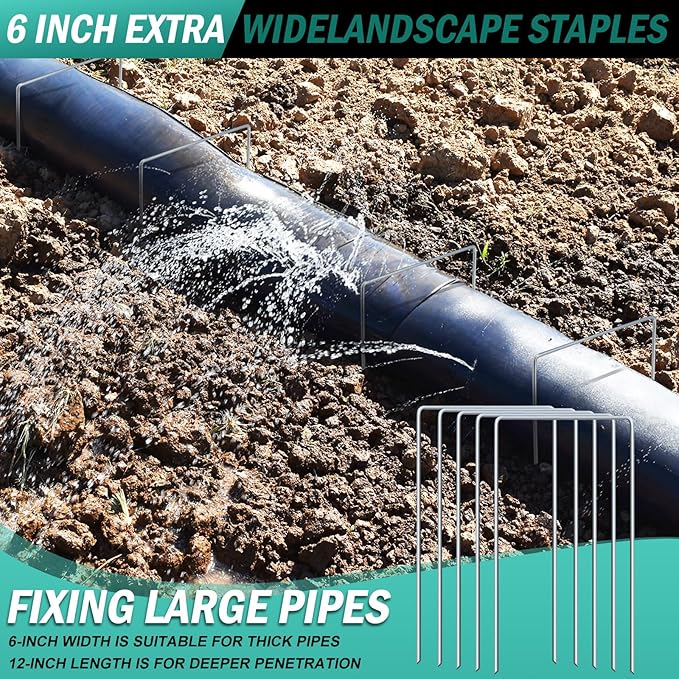 30 Pack Heavy Duty Wide Landscape Staples, 7 Gauge Galvanized Steel Turf Stakes Garden Stakes Bulk, U Type Anchor for Grass, Securing Weed Barrier Fabric, Pipes, Sod (12"x6")