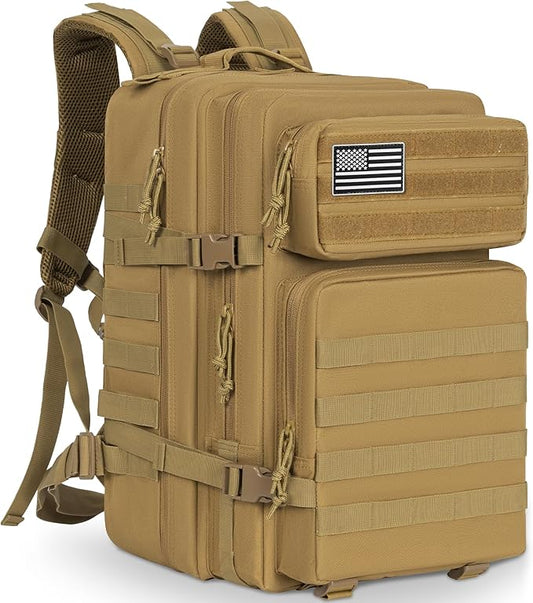 45L Military Tactical Backpack for Men, Large Molle Backpacks Outdoor Tactical Bag for Hiking Camping Travel (Khaki)