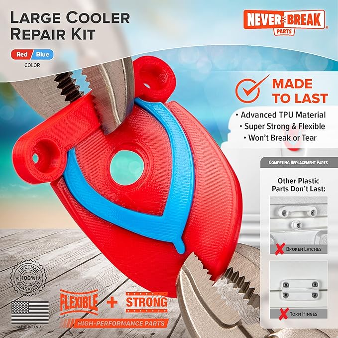NeverBreak Parts - Igloo Cooler Replacement Parts - Large Repair Kit | High Strength Igloo Cooler Hinges Replacement with Latches | Ice Chest Repair Kit