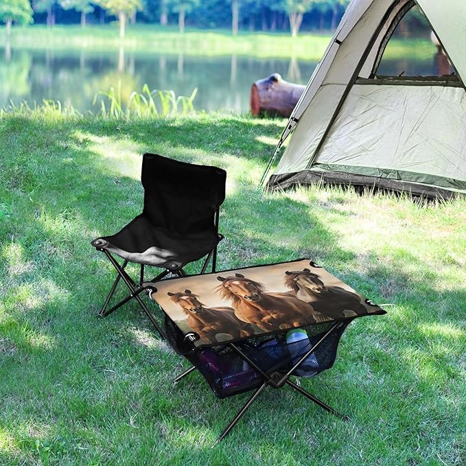 Horse Portable Folding Camping Table, Compact Lightweight Beach Table with Carrying Bag for Outdoor Picnics, BBQs, Camp
