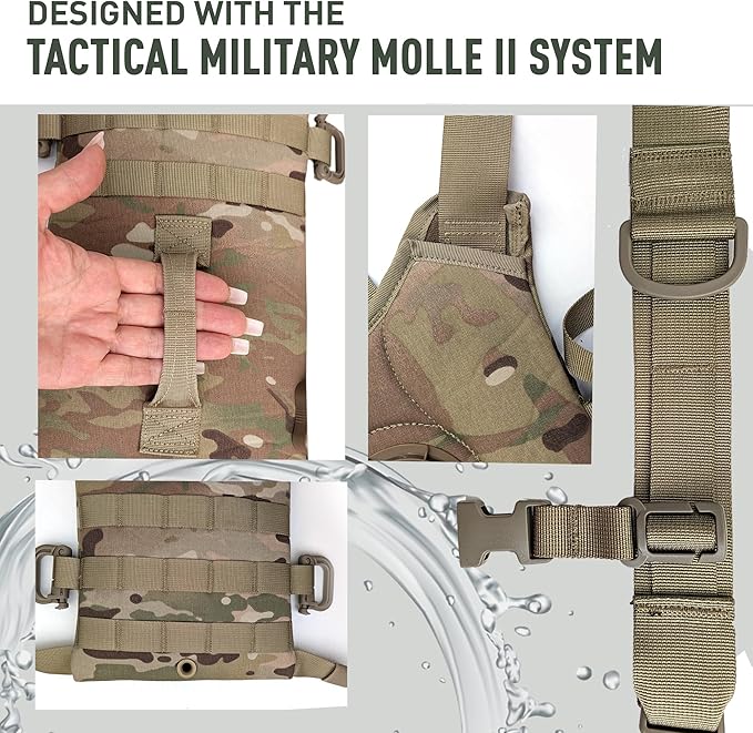 Multicam MOLLE Hydration Carrier – Holds 3-Liter Water Bladder – Tactical Military Backpack for Hiking, Biking, Camping, and Outdoor Use