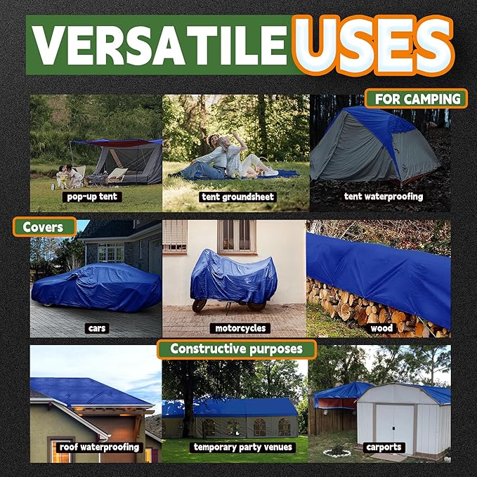 RAINDEWAY Tarp 20x25 Feet Heavy Duty Tarps 14 Mils with Metal Rings and Reinforced Corners and Edges,Waterproof,UV Resistant, Multipurpose Poly Tarp,Blue/Brown tarp