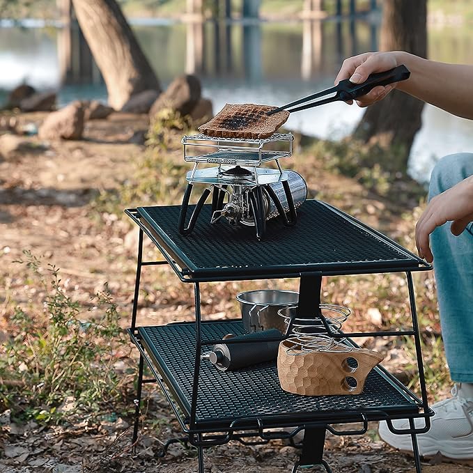 CAMPINGMOON 2pcs Campfire Grill Storage Rack Camping Grill Steel Foldable Stackable T-238