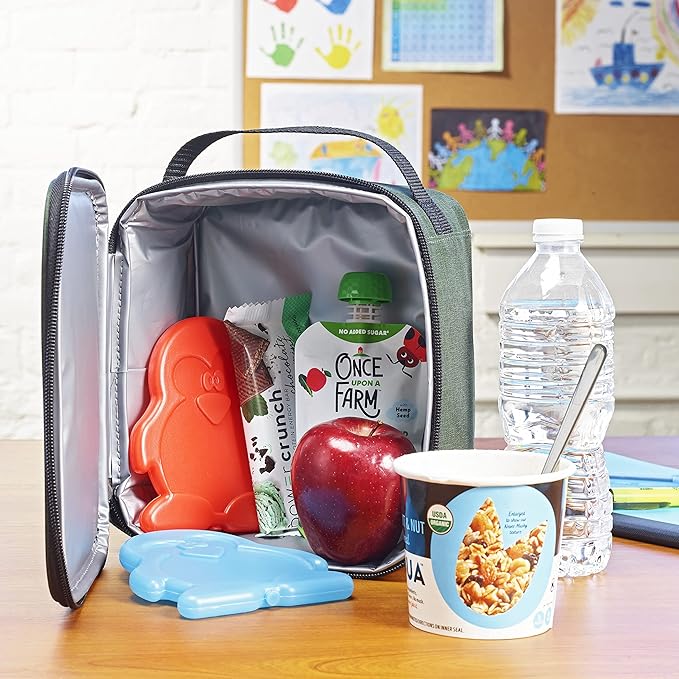 Fit & Fresh Cool Coolers Kids Lunch Box Ice Packs, Slim Ice Packs for Lunch Bags, Lunch Ice Packs Reusable-Multicolored, Set of 4 (Penguin)