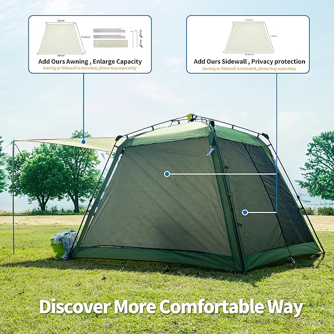 Pop Up Screen House Gazebo 8.2'x8.2'x75'', 4-6 Person Portable Screen Room with Sun & Insect Protection, Sturdy Frame Foldable Outdoor Canopy for Backyard, Camping, Park, Garden,Backyard-Olive Green