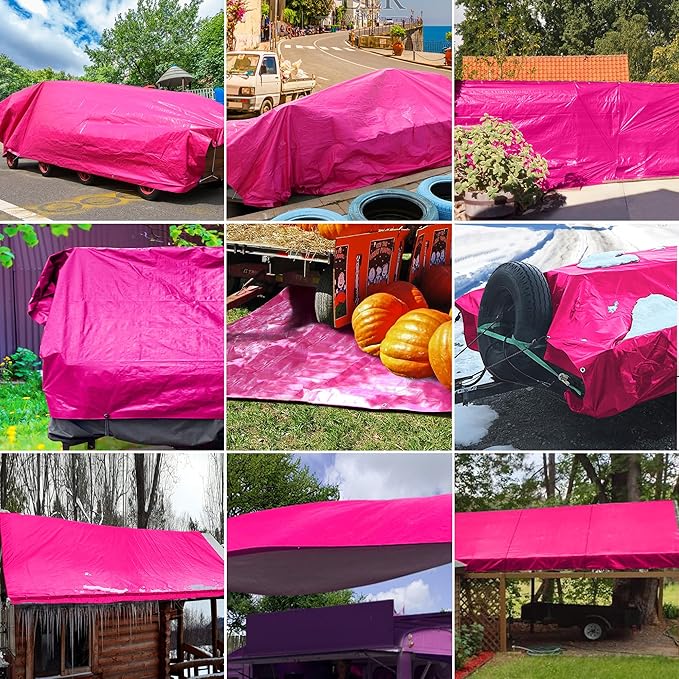 STARPYNG-7 Mil Pink/Silver 12x16 Feet Tarp-Multifunctional Waterproof Tarpaulin-Waterproof, UV Resistant, Rip and Tear Resistant, Poly Tarpaulin with Reinforced Edges for Cover
