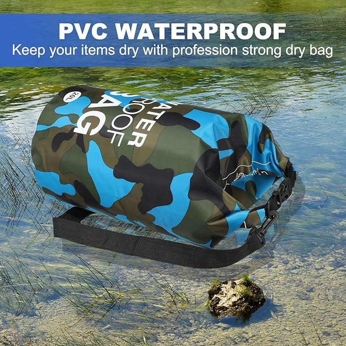 Waterproof Dry Bag, 30L Fit for Women Men Water Proof Bags Lightweight Dry Storage Floating Backpack with Whistle for Travel Boating Kayaking (Dark Blue Camouflage)