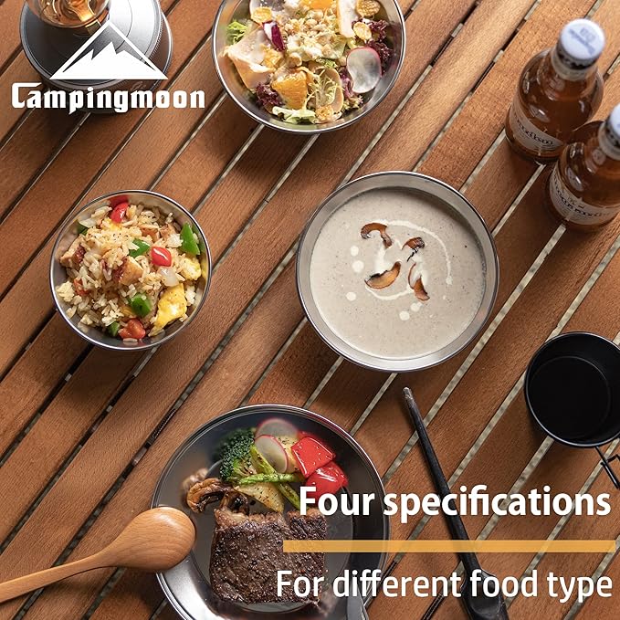 CAMPINGMOON Camping Mess Kit 4 Pack Tableware with Plates Bowls Dishes Stainless Steel Dishwasher Safe Kitchenware S395-1S