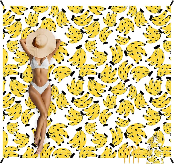 Beach Blanket Waterproof Sandproof, 9 Ft X 10 Ft Extra Large Sand Free Beach Mat, Big Compact Lightweight Quick Drying Picnic Blanket with 4 Stakes & Pockets for Camping, Travel, Hiking