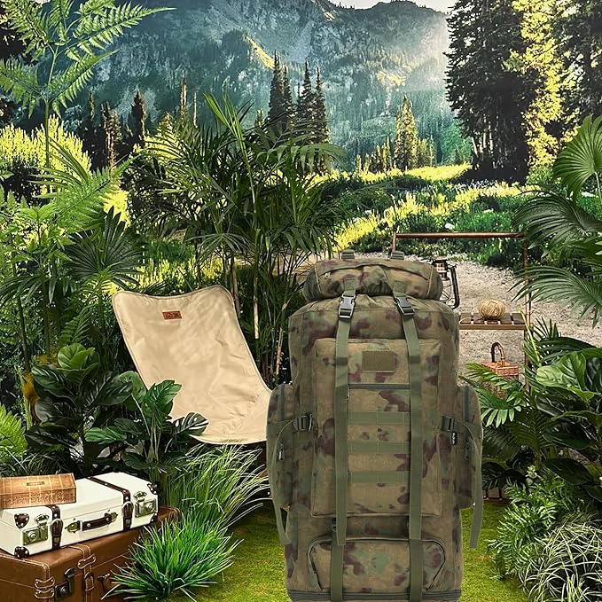 100L Hiking Camping Backpack MOLLE Rucksack Waterproof Daypack (RuinGreen)