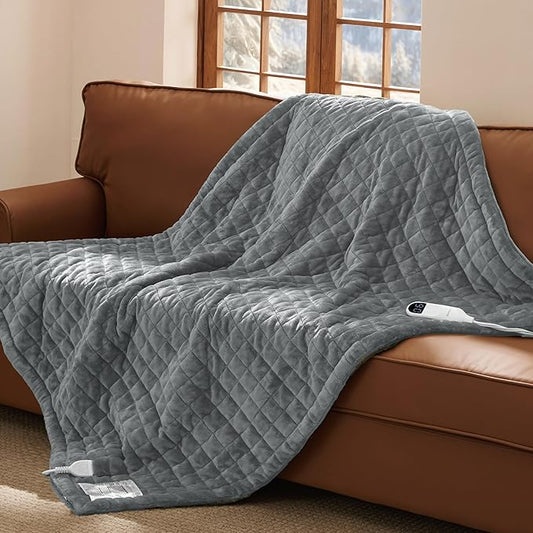 Bedsure Heated Blanket Throw Blanket - Quilted Electric Blanket, Soft Flannel Thick Heating Blanket with 4 Time Settings & 6 Heating Settings, Warm Gifts for Women Men (50x60 inches, Formal Gray)