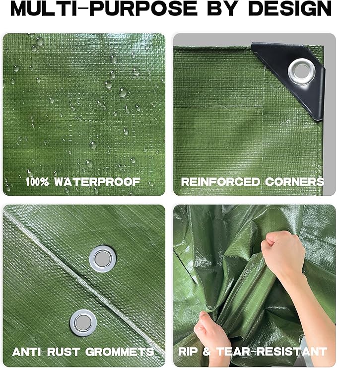 Waterproof Heavy Duty Tarp 15 x 20 5 Mil Thick PE Tarp Army Green Camping Outdoor Garden Wooden Cover Tarpaulin Tearresistant
