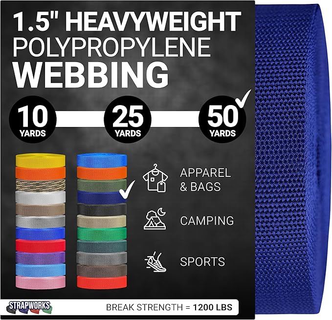 Strapworks Heavyweight Polypropylene Webbing - Heavy Duty Poly Strapping for Outdoor DIY Gear Repair, 1.5 Inches