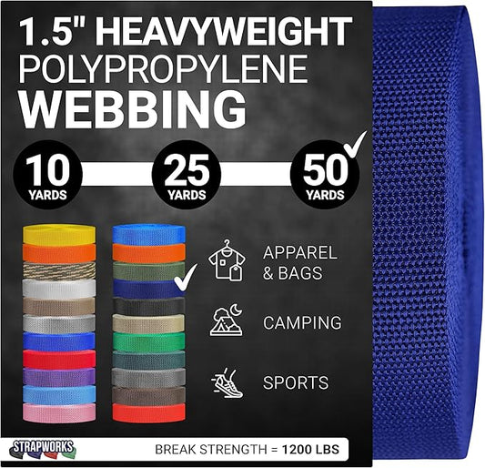 Strapworks Heavyweight Polypropylene Webbing - Heavy Duty Poly Strapping for Outdoor DIY Gear Repair, 1.5 Inches