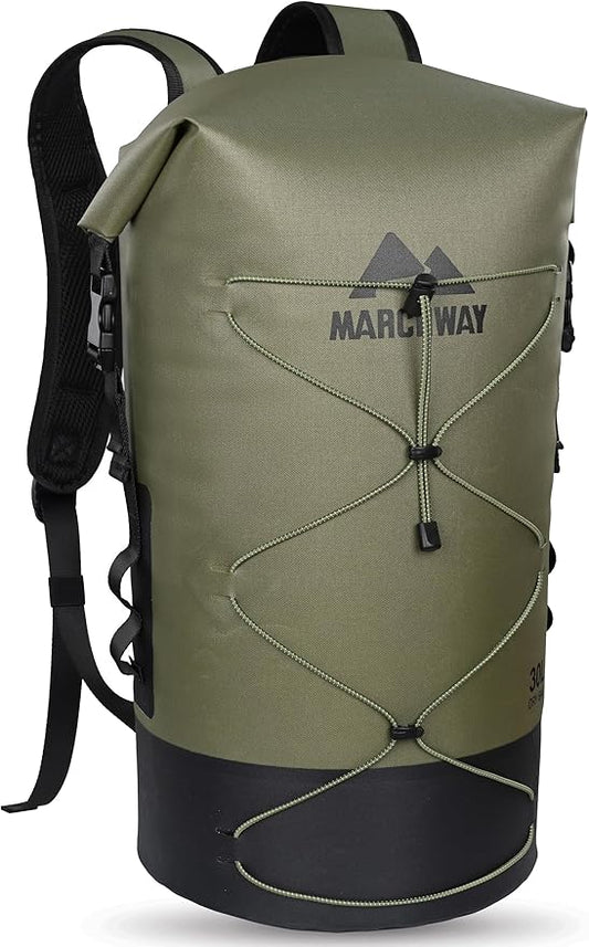 MARCHWAY Floating Roll Top Dry Bag, Flexible Lightweight TPU Waterproof Backpack 20L/30L/40L with Padded Straps for Boating, Kayaking, Swimming, Hiking, Beach (Green, 40L)