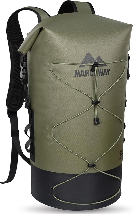 MARCHWAY Floating Roll Top Dry Bag, Flexible Lightweight TPU Waterproof Backpack 20L/30L/40L with Padded Straps for Boating, Kayaking, Swimming, Hiking, Beach (Green, 30L)