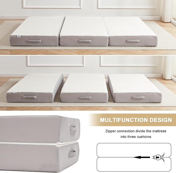 Folding Mattress, 6 Inch Memory Foam Tri-fold Mattress with Breathable & Washable Bamboo Fiber Fabric Cover, Foldable Floor Guest Bed for Camping, Road Trip, Full