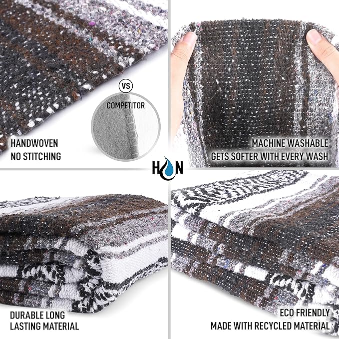 Authentic Extra Large Mexican Blanket - 70"x50" Handwoven Yoga, Serape, Artisanal Falsa, Beach, Camping, Picnic, Outdoor Blanket (Brown)