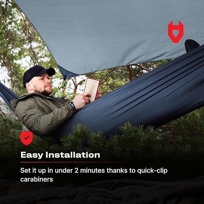 Rain Fly12x10 Lightweight Survival Camping Tarp; 100% Waterproof; Makes a Great Backpacking Tarp or Hammock Shelter; Comes in Multiple Colors, Survival Bracelet Included; Grey