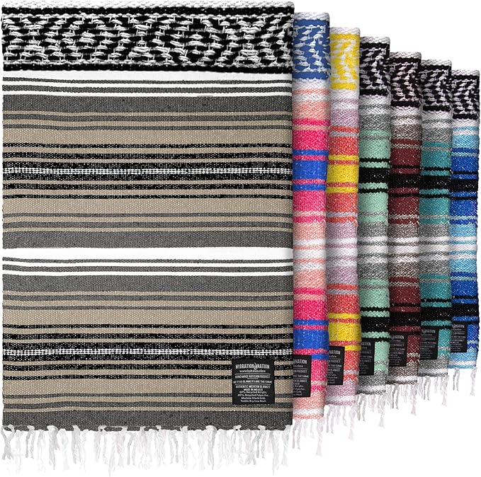 Authentic Large Handwoven Mexican Blanket - Soft Yoga- Durable Serape- Lightweight Falsa, Beach, Camping, Picnic, Outdoor Blanket 70"x50" - Desert