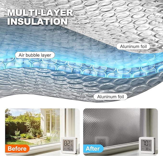 Bubble Reflective Insulation Roll to Window Insulation for Winter, Double Side Aluminum Bubble Foil Insulation Roll for Keep Heat,59"x 99" Thermal Insulation Shield,RV Window Insulation.
