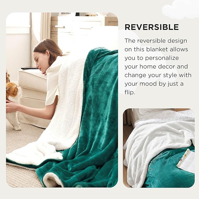 Bedsure GentleSoft Sherpa Fleece Oversized Cal King Blankets for Bed - Thick and Warm, Soft Fuzzy Plush Large Christmas Blanket for Winter, Forest Green, 112x98 Inches
