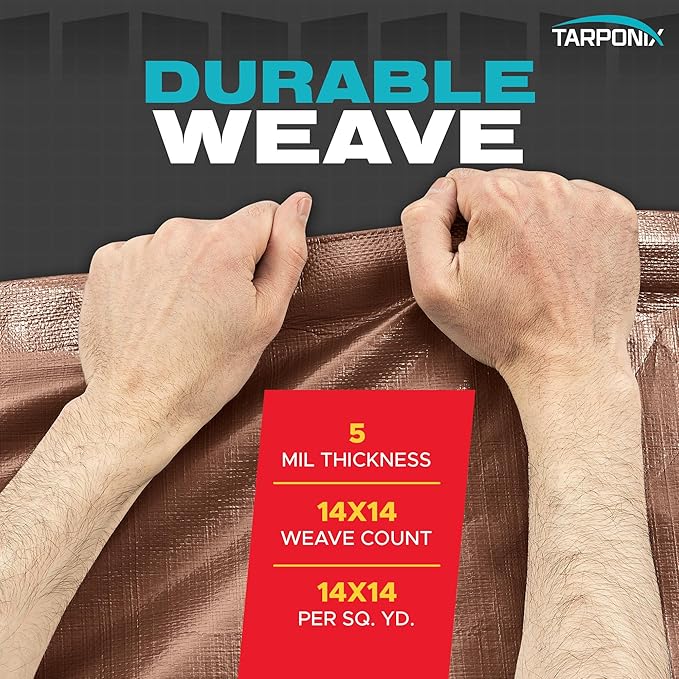 Brown Poly Tarp 30’ x 50’ – Lightweight 5 Mil Waterproof Cover – Durable, Weatherproof, Multipurpose Protection for Camping, Roofing, Construction