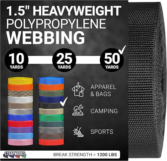 Strapworks Heavyweight Polypropylene Webbing - Heavy Duty Poly Strapping for Outdoor DIY Gear Repair, 1.5 Inches