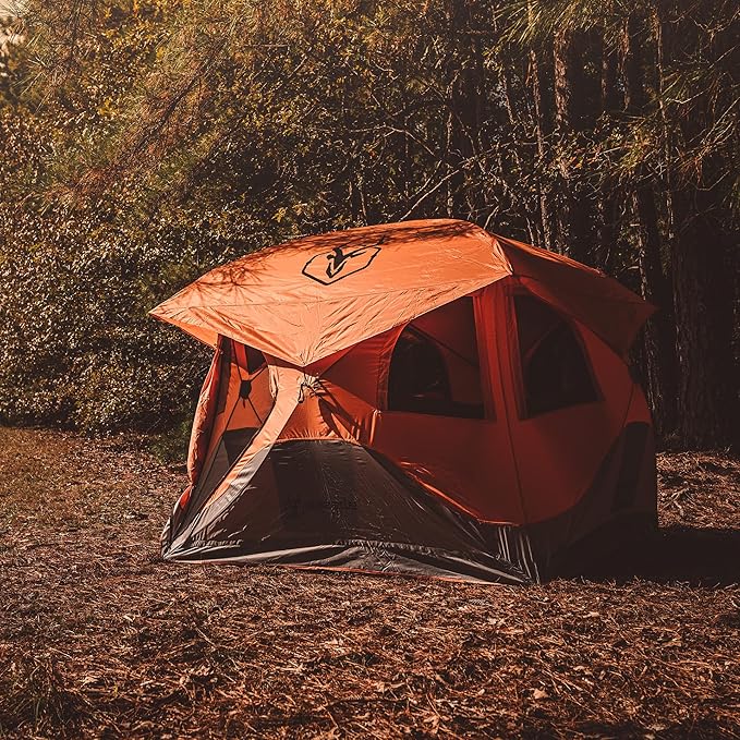 Gazelle T4 Waterproof 4 Person Portable Polyester Outdoor Pop Up Camping or Beach Tent with Removable Floor, Mesh Screens, and Rain Fly, Orange