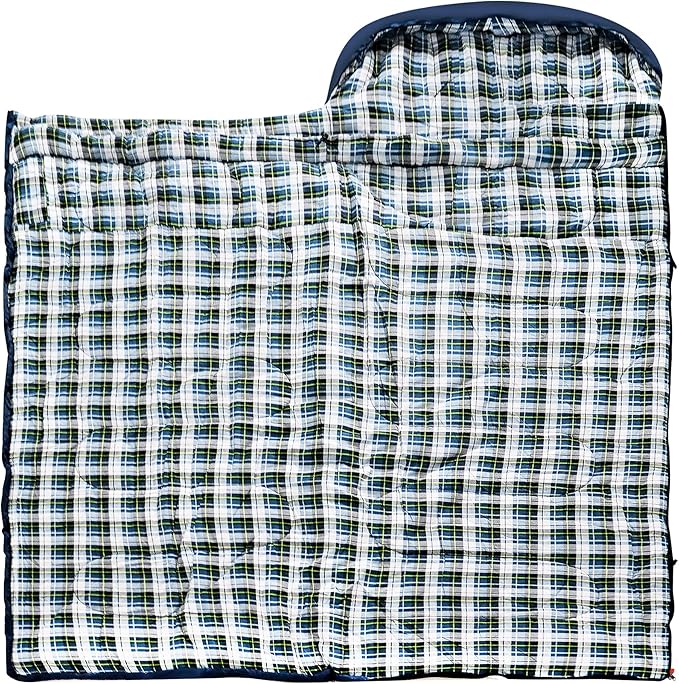 Cold Weather Sleeping Bag 100% Cotton Flannel XXL for Adults Big and Tall,Free Compression Sack