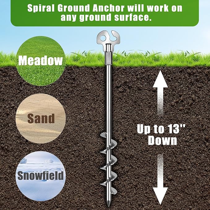 SELEWARE 4 Pack Trampoline Stakes Heavy Duty Ground Anchors High Wind Trampoline Stakes Anchors Spiral Earth Anchors for Secure Animals Trampolines Tents Shed Swing Set Mobile Homes Carport