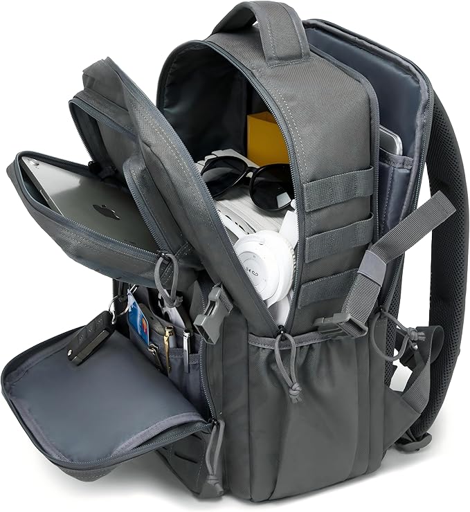 Wotony Military Tactical Backpack for Men Waterproof Daypack 3 Day Assault Pack Laser-Cut MOLLE Webbing Design with Water Bottle Holder Black Small Tactical Assault Bag (dark gray, 25L)