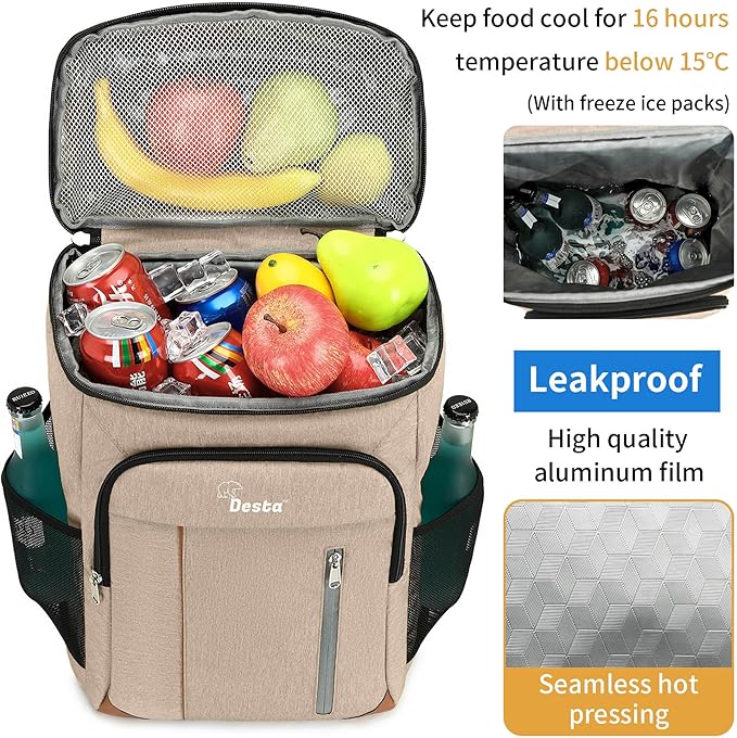 Desta™ 22L | Lightweight Insulated Backpack Cooler | Easy to Carry | Adjustable Shoulder Straps | Large Capacity | Hiking Backpack Men | Lunch Pack | Picnic | Made from 5mm Eco-Friendly EPE Foam