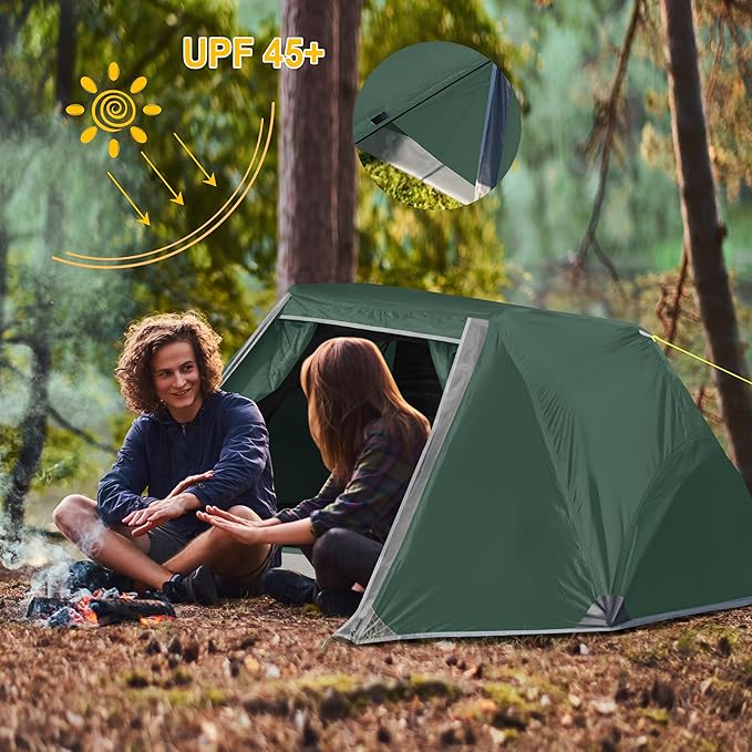 1-2 Person Backpacking Tent, Waterproof Windproof Two Person Tents for Camping & Hiking Double Doors Easy Setup UPF 50+ with 1 Vestibule