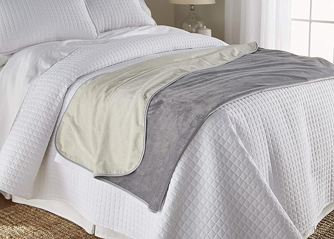 Mambe Silky Waterproof Throw for Protecting Furniture Bed Couch from Stains Caused by Dogs, Cats, Incontinence. Soft, Washable, Reversible. (Size Large 70x90 inches, Color Buff/Dove)