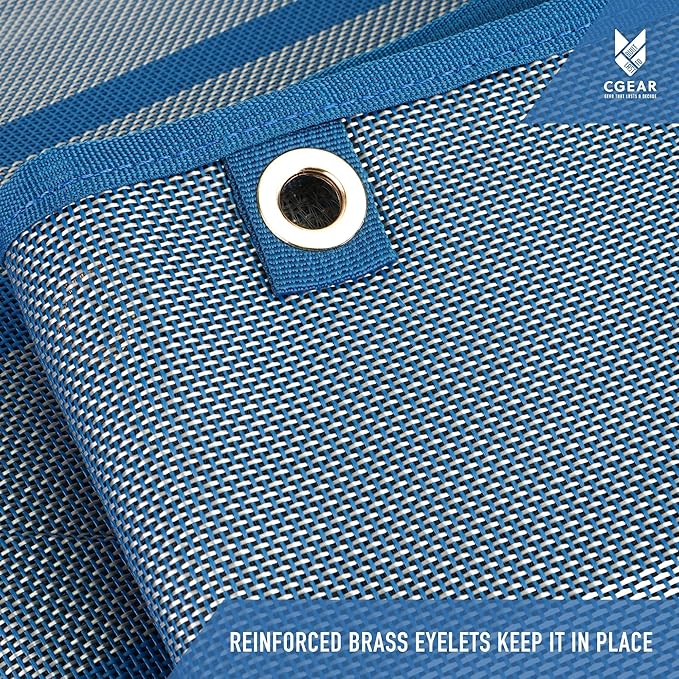 CGEAR RV Comfort Mat – Patented Sand-Free Technology with Ultra Soft Material – Sized to Your RV, Campsite, Beach House – Great Outdoor Patio Rug for RV and Camping (Navy Dynamic Stripe, 8' x 14')