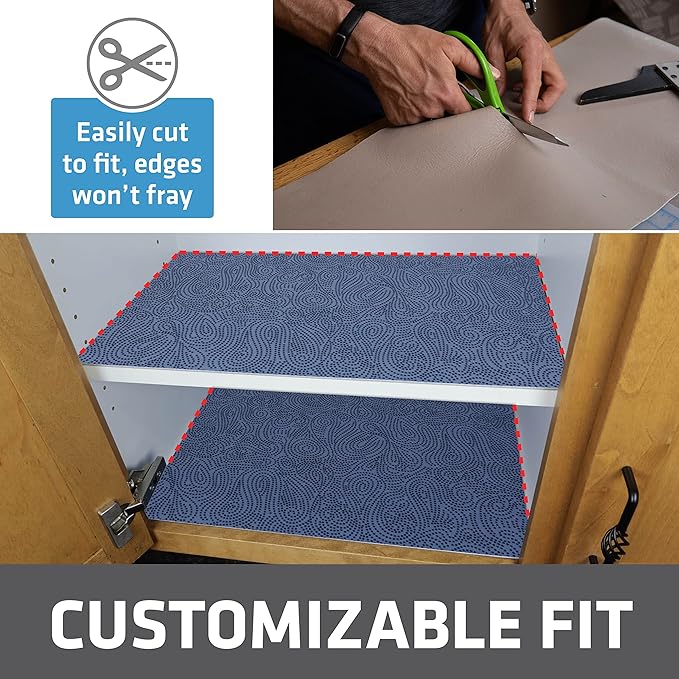 Drymate Premium Luxury Shelf & Drawer Liner, Thick Cushioned Fabric, Non-Adhesive, Absorbent, Waterproof, Slip-Resistant, Liners for Kitchen Cabinets, Cupboards (USA Made)(12”x59”)(2-Pack)(Blue)