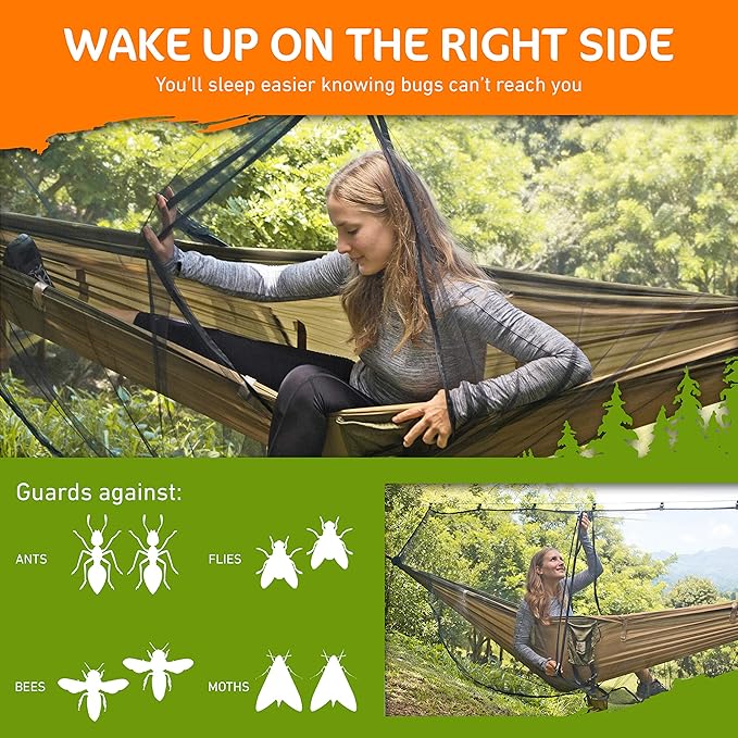 Premium Hammock Mosquito Net - Portable Backpacking Protection - Large Hammock Bug Net Keeps Out Mosquitoes - Ultralight Camping Shelter