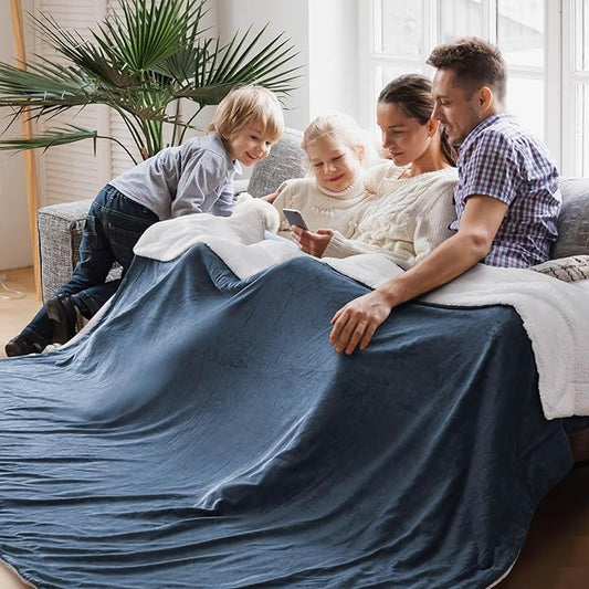 Bedsure GentleSoft Sherpa Fleece Oversized Cal King Blankets for Bed - Thick and Warm, Soft Fuzzy Plush Large Blanket for Winter, Slate Blue, 112x98 Inches