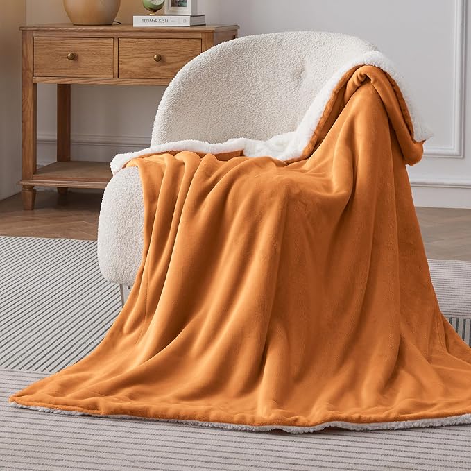 Bedsure GentleSoft Sherpa Fleece Throw Blanket for Couch - Thick and Warm, Soft Fuzzy Plush Throw Blanket for Winter, Orange, 50x60 Inches