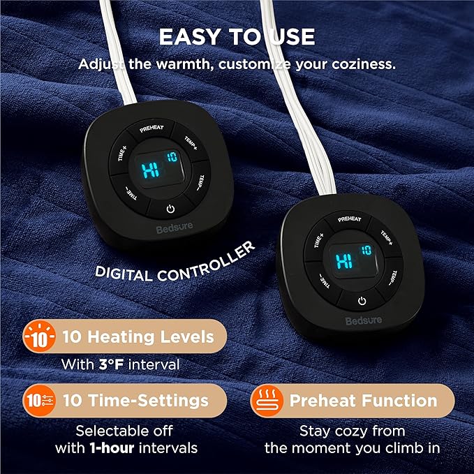 Bedsure Electric Blanket King Size - Dual Control Heated Blanket King Size, Fast Heating with 10 Time Settings & 10 Heat Settings, Warm Gift for Grandma (100x90 inches, Pageant Blue)