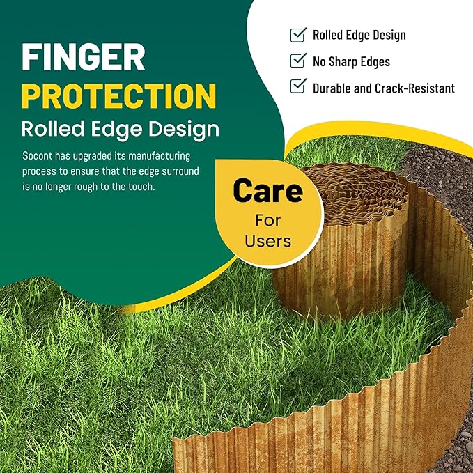 Corrugated Metal Garden Edging, 6"×10Ft Durable Landscape Border for Garden, Lawn, Flower Beds and Paver Edging (Rusty)