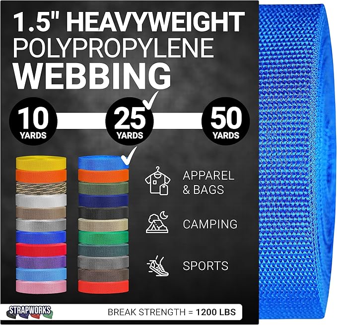 Strapworks Heavyweight Polypropylene Webbing - Heavy Duty Poly Strapping for Outdoor DIY Gear Repair, 1.5 Inches