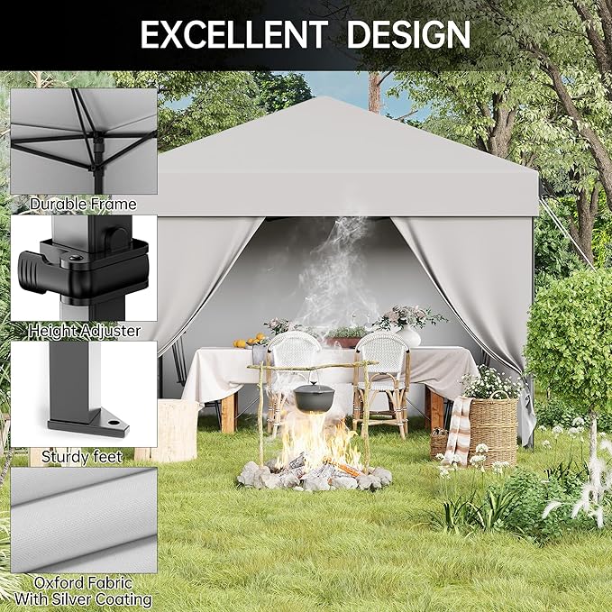 10X10 Pop Up Canopy Tent with 4 Sidewalls, Heavy Duty Commercial Instant Shelter, One-Person Quick Setup Outdoor Party Tent, Water-Resistant & Portable for Outdoor Events, Camping, White