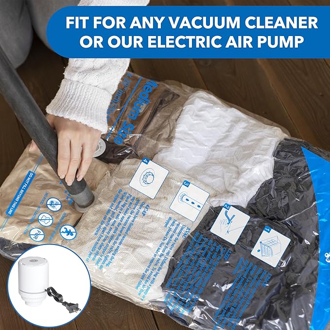 MEIQIHOME Vacuum Storage Bags, Space Saver Sealer Bags,Vacuum seal bags for clothing, Pillows, Comforters, Blankets, Bedding,Travel,8 Pack With Electric Pump
