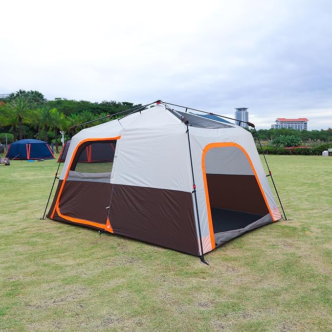 KTT Extra Large Tent 6-10-12-14 Person(B),Family Cabin Tents,2 Rooms,3 Doors and 3 Windows with Mesh,Straight Wall,Waterproof,Double Layer,Big Tent for Outdoor,Picnic,Camping,Family Gathering