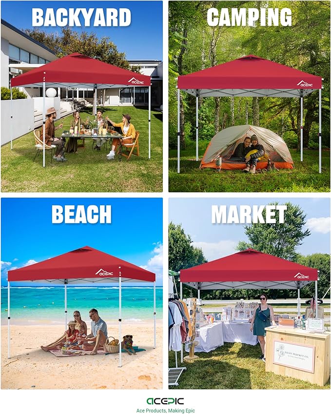 10x10 Pop Up Canopy Tent,300D Silver-Coating Top,Pop Up Canopy Tent Instant Portable Shelter with 1-Button Push and Wheel Carry Bag, 8 Stakes and 4 Canopy Weights (Lava Red, 10x10)